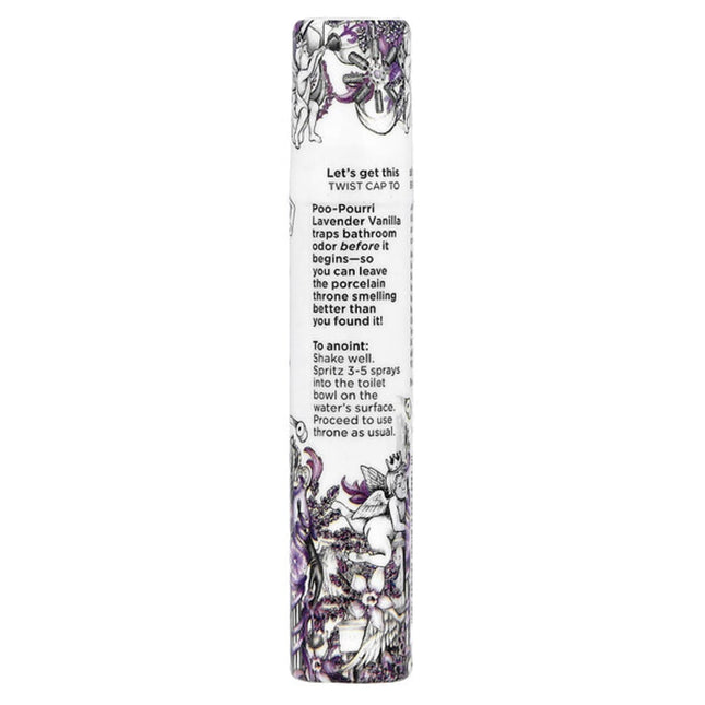 Poo-Pourri, Before-You-Go® Toilet Spray, Lavender Vanilla 0.34 fl oz (10 ml) - back label with ingredients