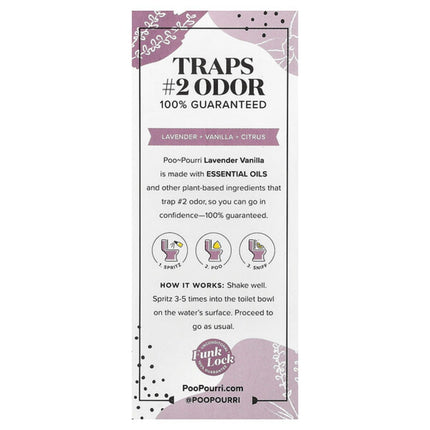 Poo-Pourri, Before-You-Go® Toilet Spray, Lavender Vanilla 2 fl oz (59 ml) - back label with ingredients