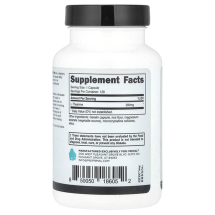 PrePrimal L-Theanine, 200 mg, 120 Capsules - supplement facts and ingredients label