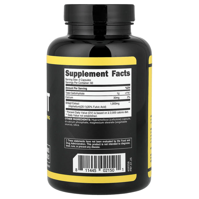 Primaforce Shilajit 120 Capsules 500 mg - back of bottle with supplement facts