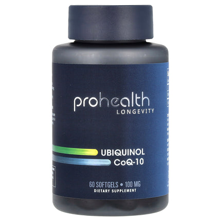 ProHealth Longevity Ubiquinol CoQ-10 100 mg bottle front, 60 softgels