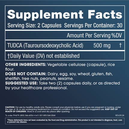 ProHealth Longevity TUDCA 60 Capsules Supplement Facts back