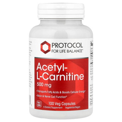 Protocol for Life Balance Acetyl L-Carnitine, 500 mg 100 Veg Capsules - front of pack