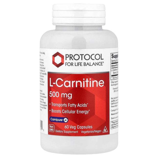 Protocol for Life Balance L-Carnitine, 500 mg 60 Veg Capsules - front of pack
