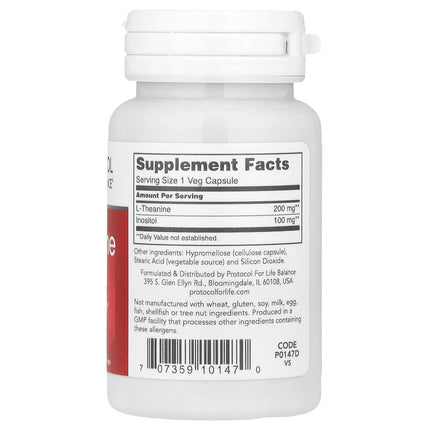 Protocol for Life Balance L-Theanine, 200 mg, 60 Veg Capsules - supplement facts and ingredients label