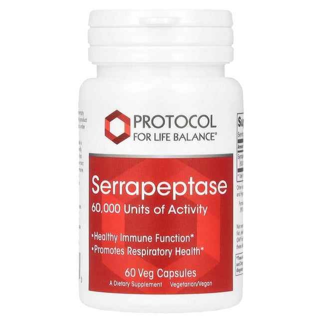 Protocol for Life Balance Serrapeptase 33 mg 60 Veg Capsules bottle, front view