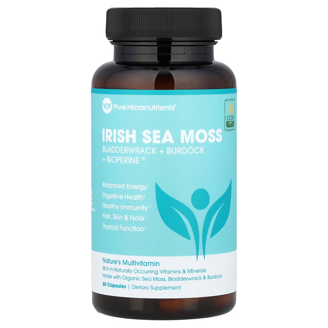 Pure Micronutrients Organic Irish Sea Moss 60 capsules bottle, front of pack