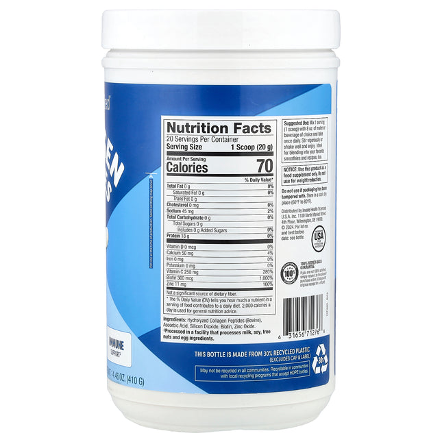 Purely Inspired Collagen Peptides, Unflavoured - Back label with supplement facts and ingredients