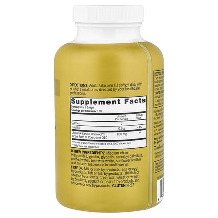 Qunol extra strength ubiquinol 100 mg bottle showing supplement facts and ingredients