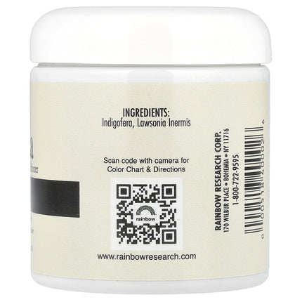 Rainbow Research Henna Hair Colour Black 4 oz (113 g) – back label with ingredients and directions