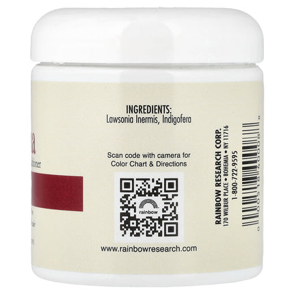 Rainbow Research Henna Hair Colour Burgundy (Dark Auburn) 4 oz (113 g) – back label with ingredients and directions