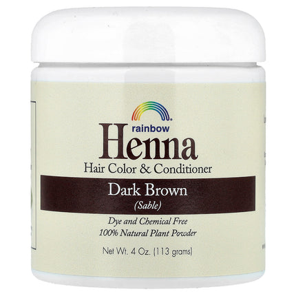 Rainbow Research Henna Hair Colour Dark Brown (Sable) 4 oz (113 g) – front of pack