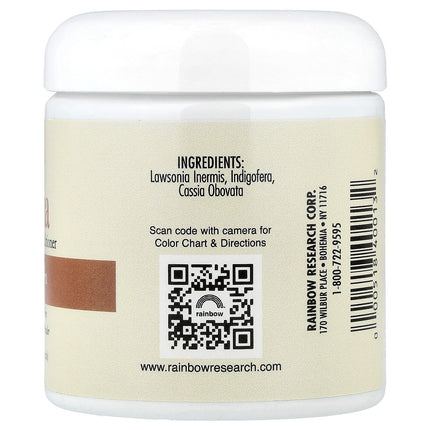 Rainbow Research Henna Hair Colour Light Brown 4 oz (113 g) – back label with ingredients and directions