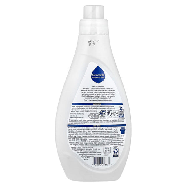Seventh Generation, Fabric Softener, Free & Clear, 32 fl oz (946 ml)  - back label with ingredients