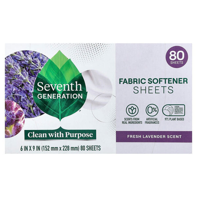 Seventh Generation, Fabric Softener Sheets, Fresh Lavender, 80 Sheets  - front of pack