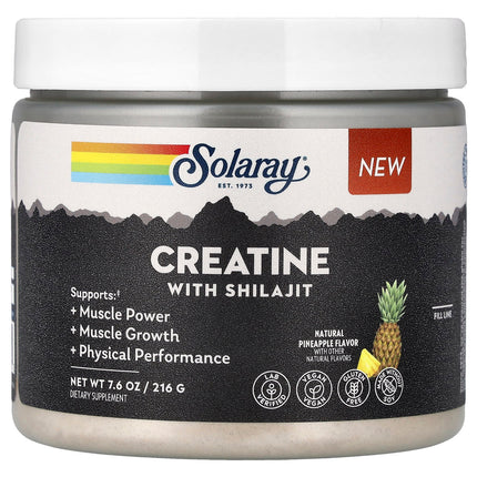 Solaray Creatine with Shilajit Natural Pineapple 7.6 oz 216 g - front of tub