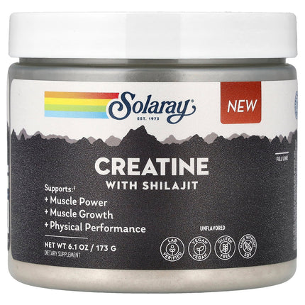 Solaray Creatine with Shilajit Unflavored 6.1 oz 173 g - front of tub