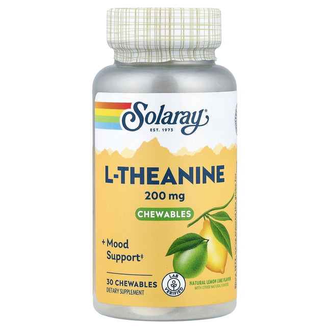 Solaray L-Theanine Chewables, Natural Lemon Lime, 200 mg, 30 Chewables - product front