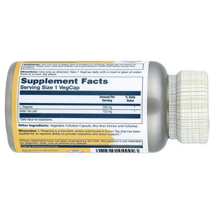 Solaray L-Theanine With Green Tea, 45 Veg Caps - supplement facts and ingredients label
