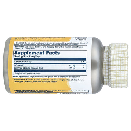 Solaray L-Theanine With Green Tea, 90 Veg Caps - supplement facts and ingredients label