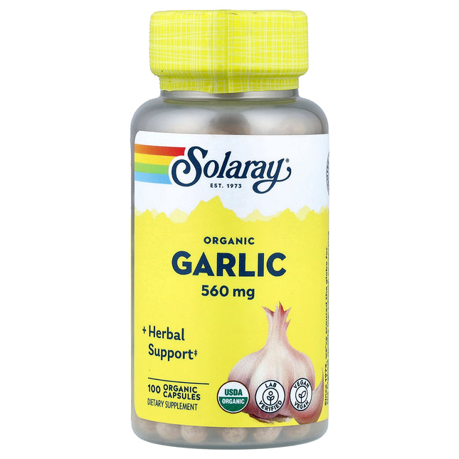 Solaray Organic Garlic 560 mg 100 Organic Capsules - front of bottle