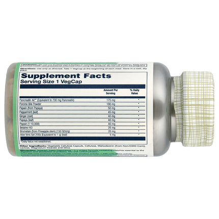 Solaray Super Digestaway bottle back label with supplement facts and directions