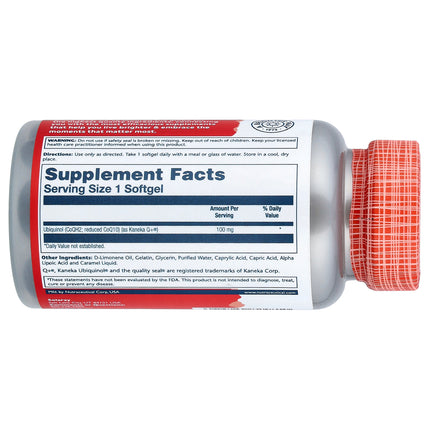 Solaray ubiquinol CoQ10 100 mg bottle showing supplement facts and ingredients