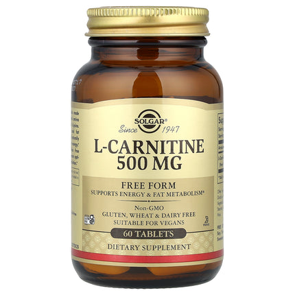 Solgar L-Carnitine, Free Form, 500 mg per Tablet 60 Tablets - front of pack