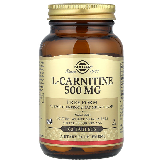 Solgar L-Carnitine, Free Form, 500 mg per Tablet 60 Tablets - front of pack