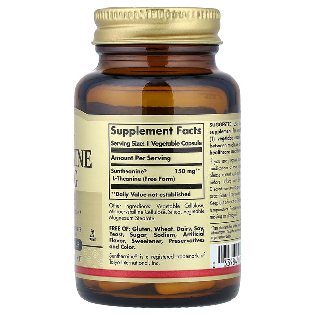 Solgar L-Theanine, Free Form, 150 mg, 60 Vegetable Capsules - supplement facts and ingredients label