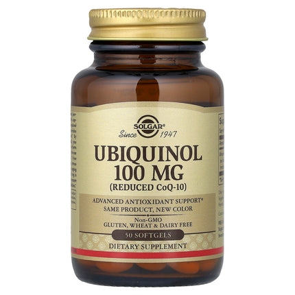 Solgar Ubiquinol (Reduced CoQ10) 100 mg bottle front, 50 softgels