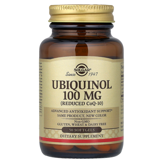 Solgar Ubiquinol (Reduced CoQ10) 100 mg bottle front, 50 softgels
