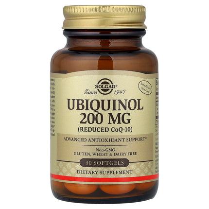 Solgar Ubiquinol (Reduced CoQ10) 200 mg bottle front, 30 softgels