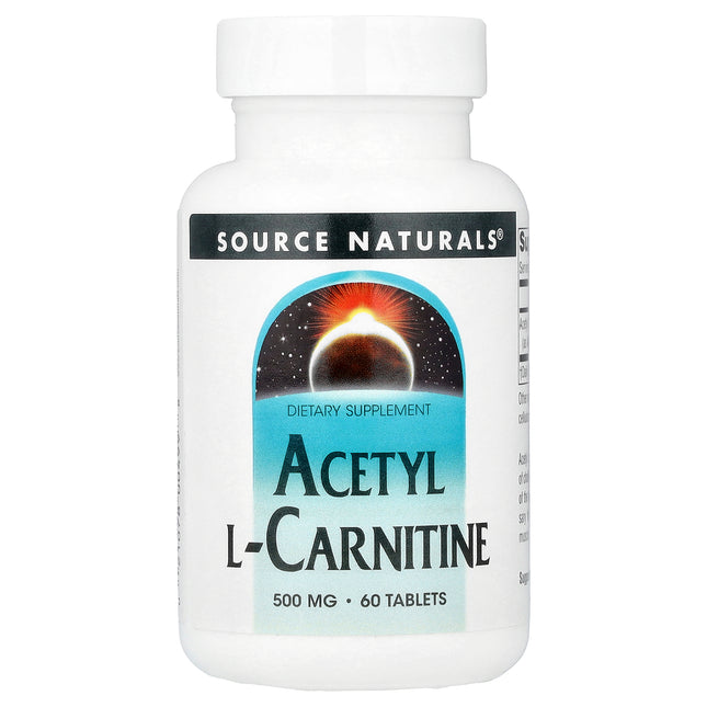 Source Naturals Acetyl L-Carnitine, 500 mg 60 Tablets - front of pack
