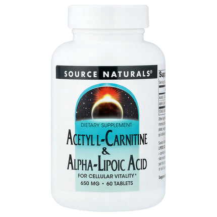 Source Naturals Acetyl L-Carnitine & Alpha-Lipoic Acid 60 Tablets - front of pack