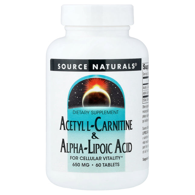 Source Naturals Acetyl L-Carnitine & Alpha-Lipoic Acid 60 Tablets - front of pack