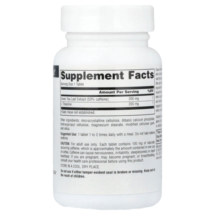 Source Naturals Caffeine + L-Theanine, 60 Tablets - supplement facts and ingredients label