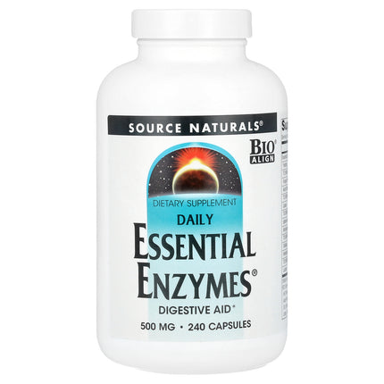 Source Naturals Daily Essential Enzymes 500 mg 240 capsules bottle, front of pack