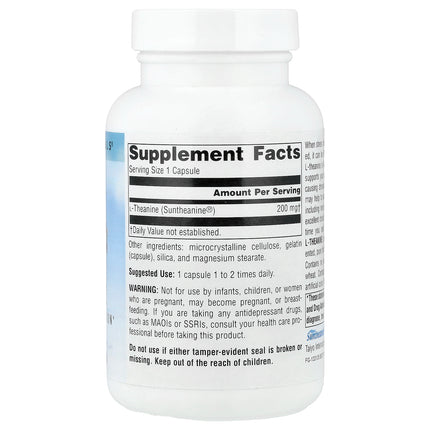 Source Naturals L-Theanine, 200 mg, 120 Capsules - supplement facts and ingredients label