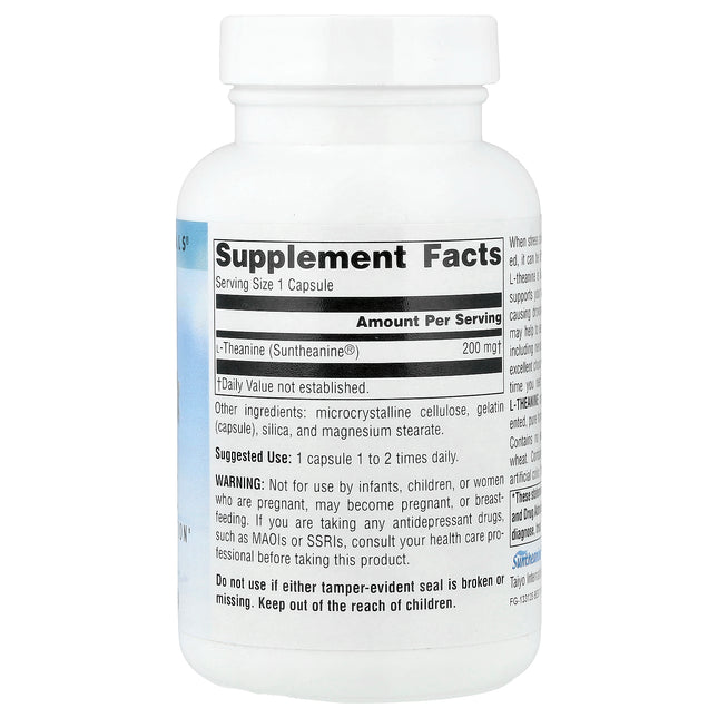 Source Naturals L-Theanine, 200 mg, 120 Capsules - supplement facts and ingredients label