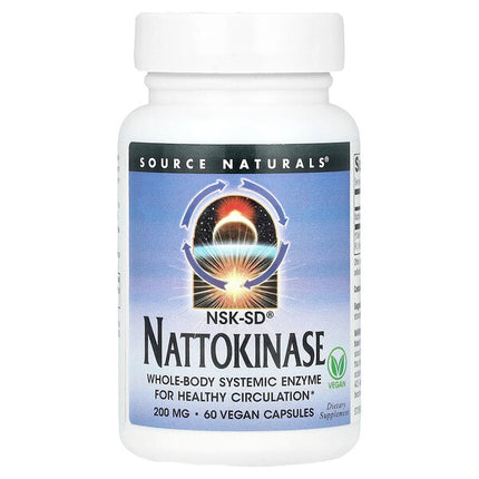 Source Naturals NSK-SD Nattokinase 200mg 60 Vegan Capsules bottle front label