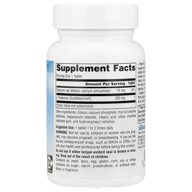Source Naturals Serene Science, L-Theanine, 60 Tablets - supplement facts and ingredients label