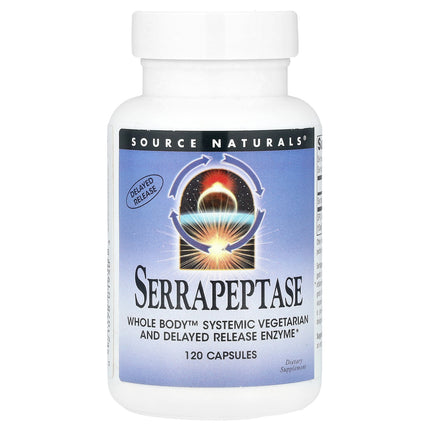 Source Naturals Serrapeptase 60,000 SPU 120 Capsules bottle, front view