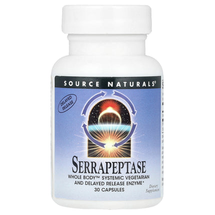Source Naturals Serrapeptase 60,000 SPU 30 Capsules bottle, front view