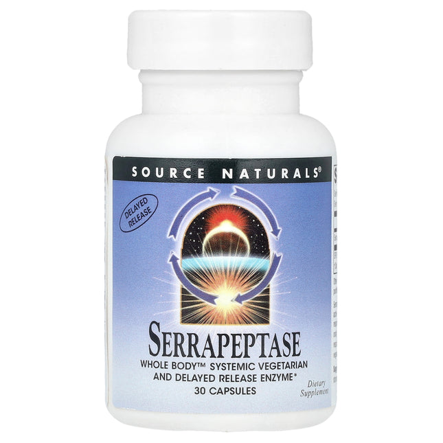 Source Naturals Serrapeptase 60,000 SPU 30 Capsules bottle, front view