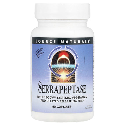 Source Naturals Serrapeptase 60,000 SPU 60 Capsules bottle, front view