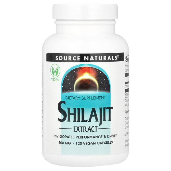 Front of Source Naturals Shilajit Extract 500 mg bottle, 120 vegan capsules