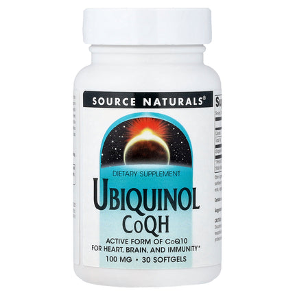 Source Naturals Ubiquinol CoQH 100 mg bottle front, 30 softgels