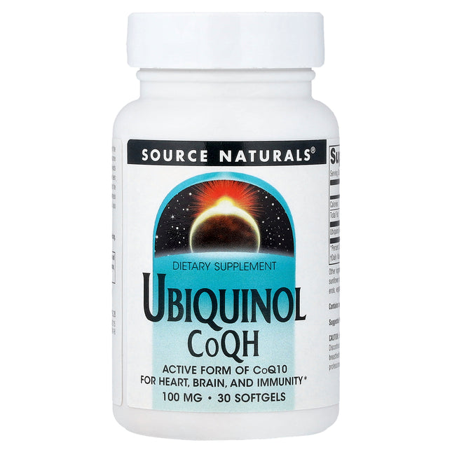 Source Naturals Ubiquinol CoQH 100 mg bottle front, 30 softgels