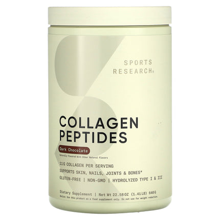 Sports Research Collagen Peptides, Dark Chocolate - Front of pack